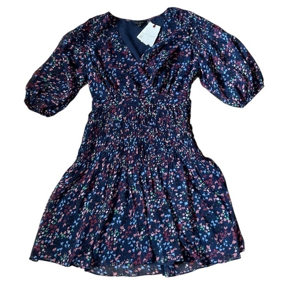 #43 NWT Ted Baker Casadee Smock Panel Wrap Mini Dress in Dark Navy - Picture 5 of 8